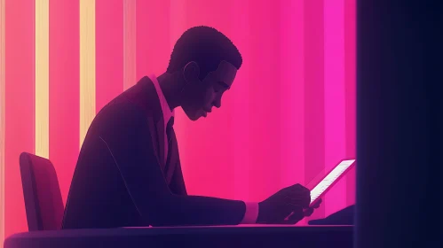 Man in Neon Light with Tablet