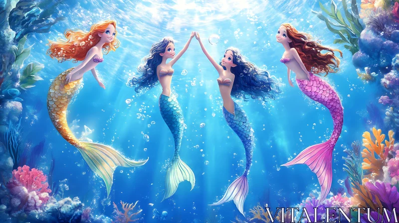 Aquatic Fantasy: A Mermaid's Gathering AI Image