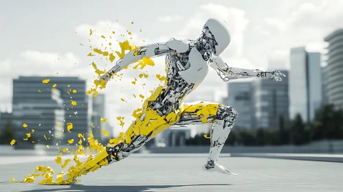 Cyborg Sprinting with Yellow Fragments