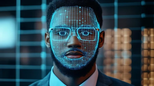 Futuristic Man with Glowing Grid Overlay