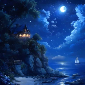 Coastal Home at Night