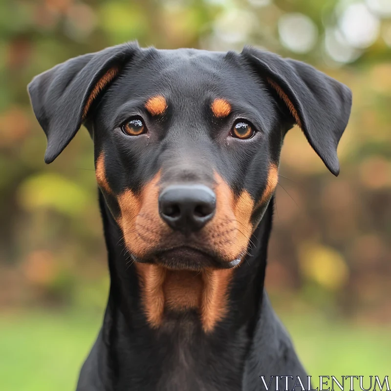 Focused Dog with a Shiny Coat in Nature AI Image