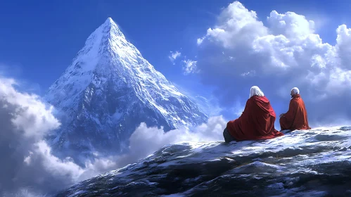 Monks Meditating at Mountain Top