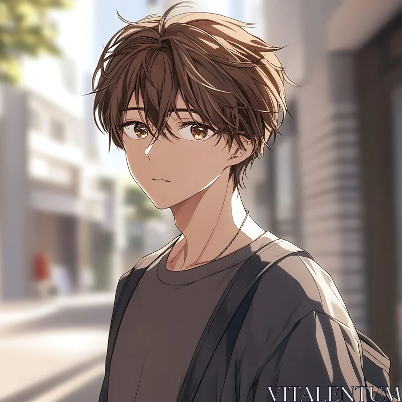 Anime Portrait of Young Man with Cityscape Background AI Image