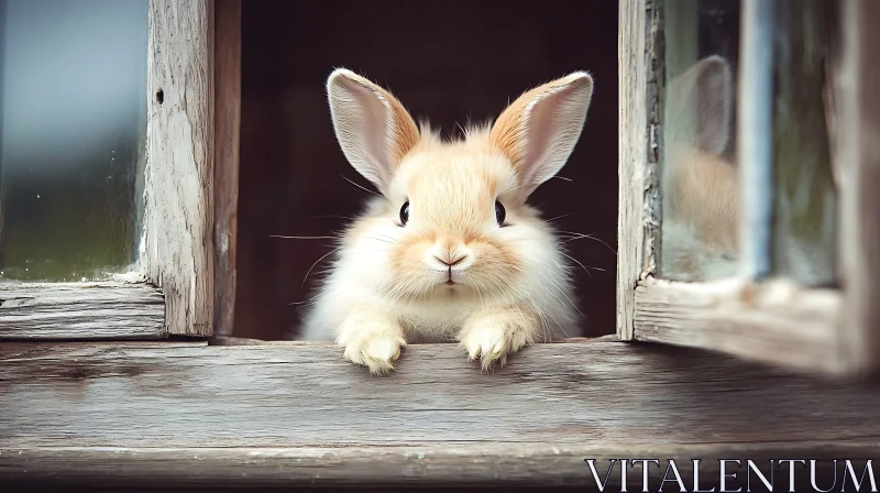 AI ART Adorable Rabbit in a Rustic Window Frame