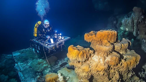 Diver in Submerged Cave System