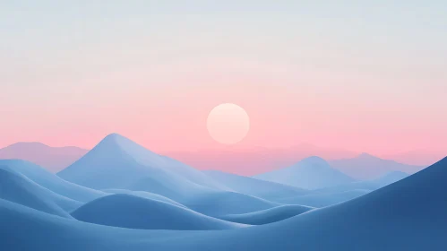 Peaceful Blue Hills Under Pink Sky