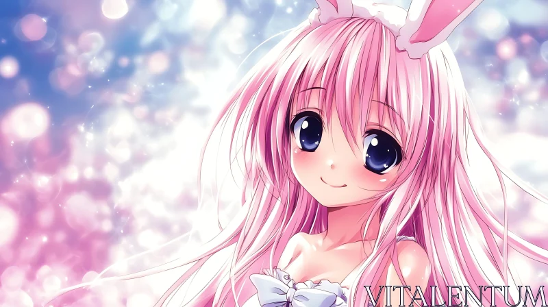 AI ART Cute Anime Girl with Bunny Ears in Sparkling Background