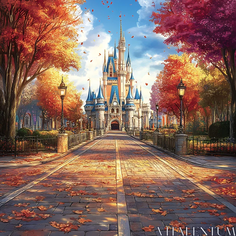 Castle Through Autumn Leaves AI Image