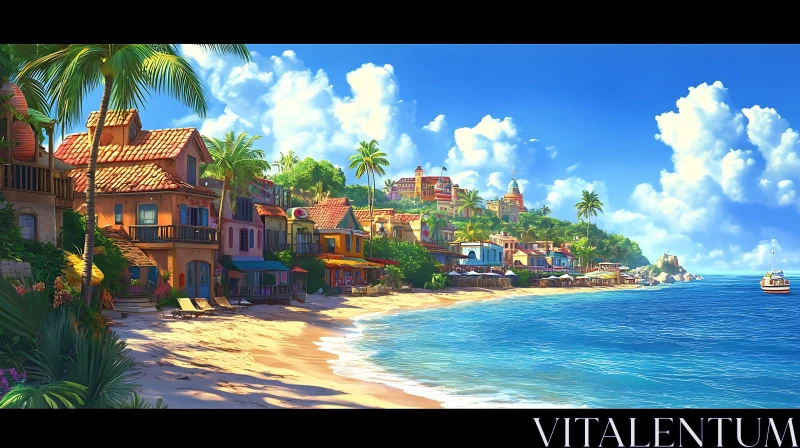 Beach Houses and Blue Sea AI Image