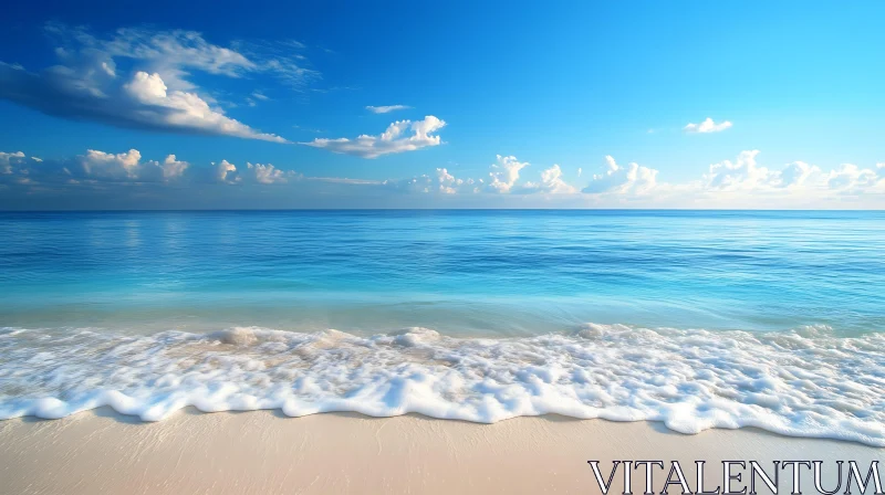 Peaceful Beach Scene with Blue Sky AI Image