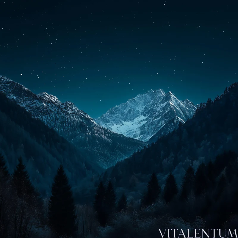 Starlit Mountain Range at Night AI Image