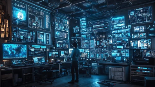 Blue Data Room with Person