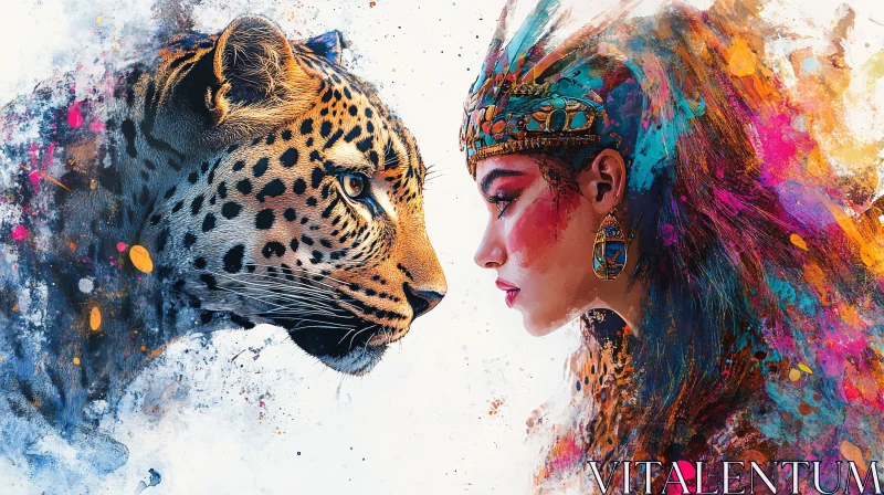 AI ART Colorful Fusion: Leopard and Woman Art