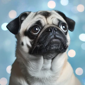 Adorable Pug Portrait with Blue Light Effects