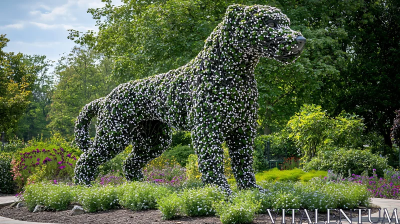 Dog Floral Sculpture in Garden AI Image