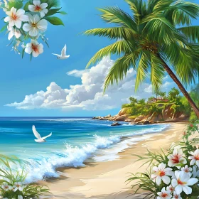Seaside Bliss: Tropical Beach with Birds