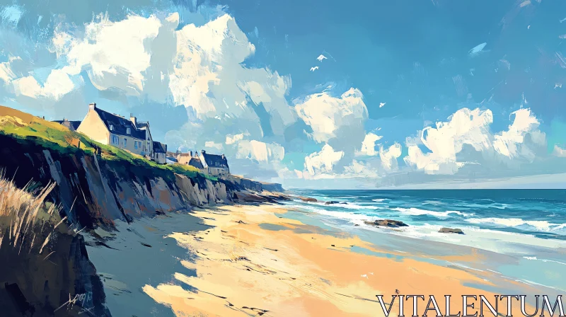 AI ART Cliffside Houses Overlooking a Peaceful Beach