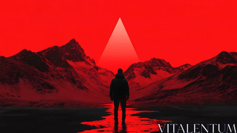 Silhouette in Red Mountain Valley AI Image