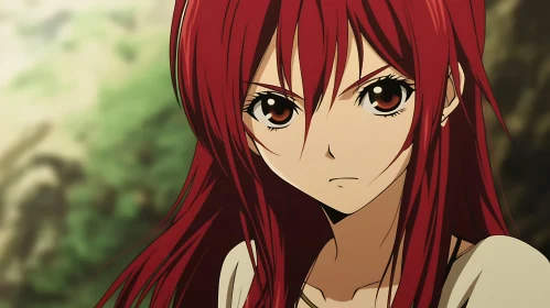 Red-Haired Anime Character in Nature