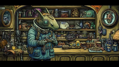 Steampunk Rabbit Character in a Curio Shop