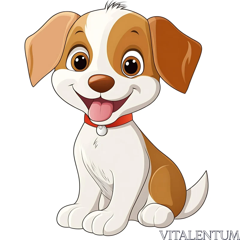 Cute Cartoon Dog with Red Collar AI Image