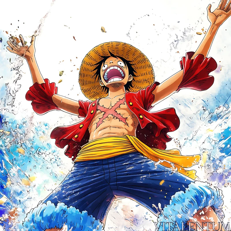 Exuberant Anime Hero with Straw Hat AI Image