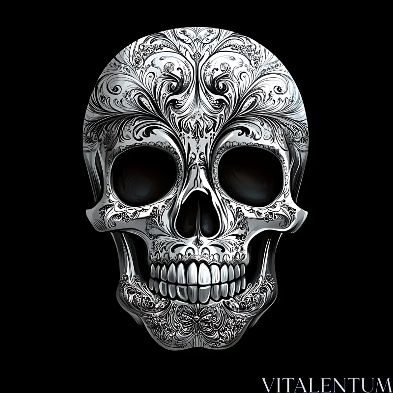 Detailed Silver Skull Art AI Image