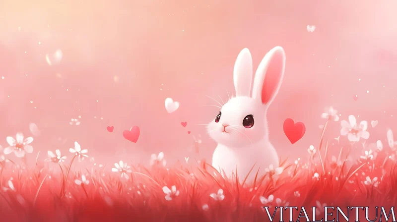 Whimsical Rabbit in Pink Field AI Image