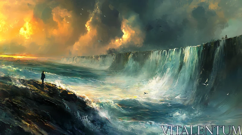 AI ART Majestic Waterfall Meets the Sea