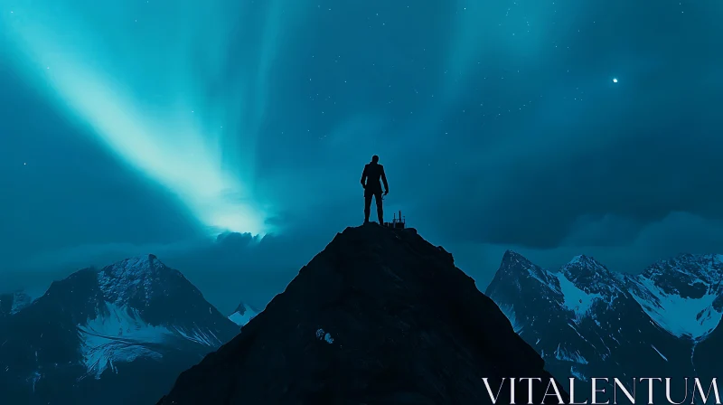 Man Silhouette on Mountain Top AI Image