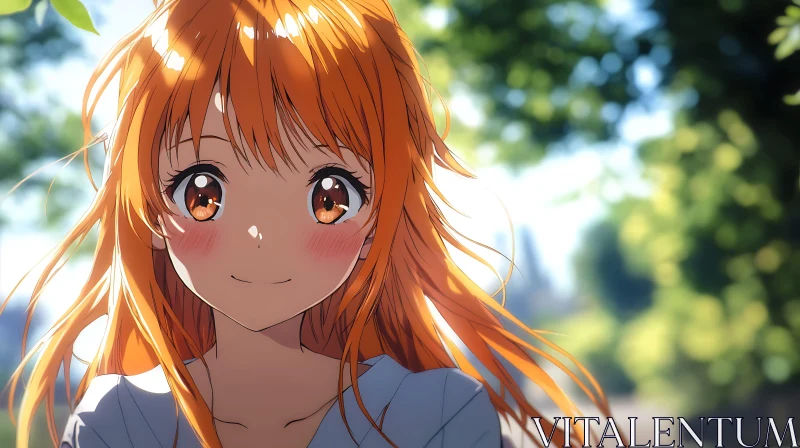 Anime Character with Orange Hair in Sunlight AI Image