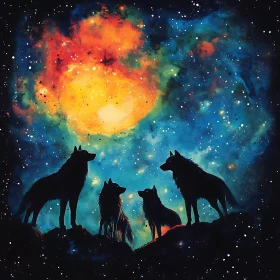 Starry Night Wolves Pack Illustration