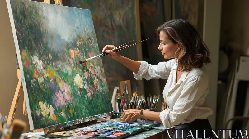 Woman Creating Art on Canvas AI Image