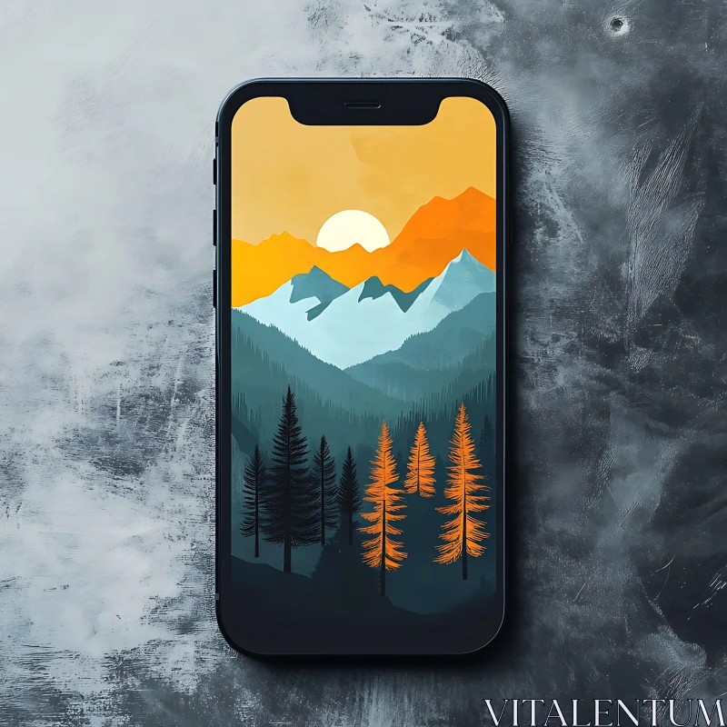 Mountain Landscape on Mobile Screen AI Image