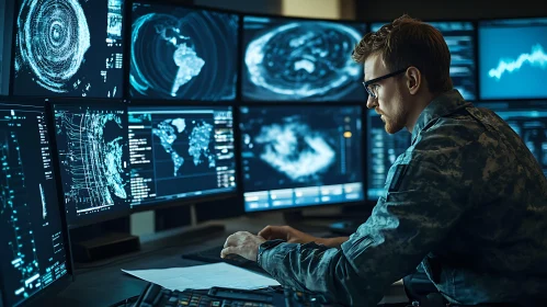 Man Analyzing Data on Multiple Screens