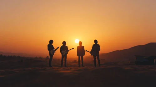 Guitarists in the Golden Desert Sunset