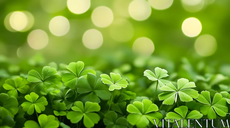 Field of Clovers with Bokeh Lights AI Image