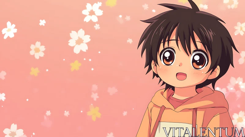 AI ART Anime Kid with Flower Background