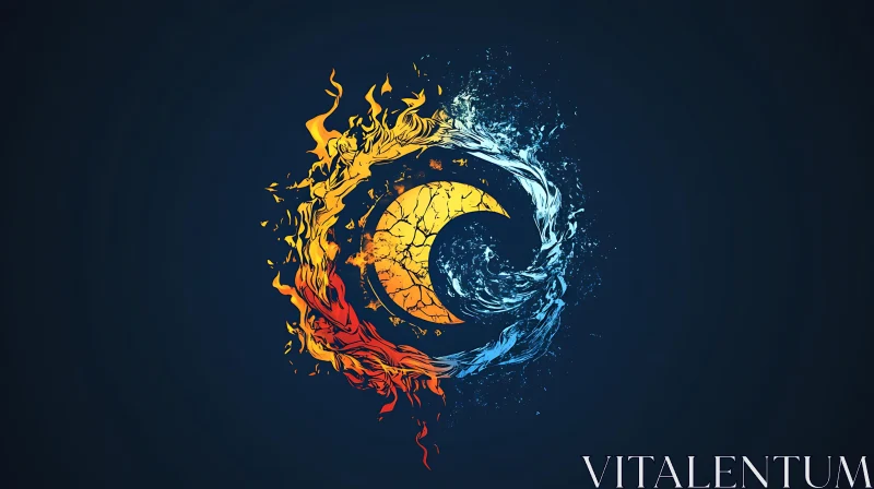 Crescent Divided: Fire and Water Design AI Image