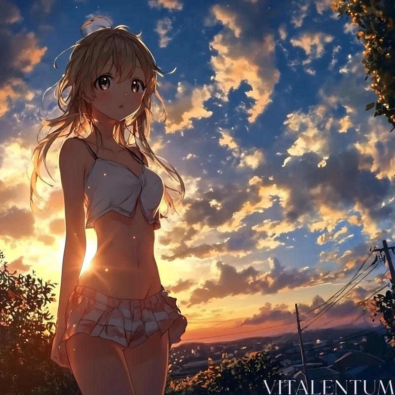 Serene Sunset Anime Illustration AI Image