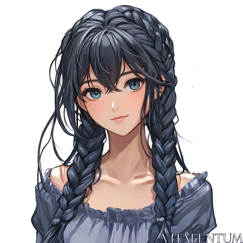 Beautiful Anime Girl with Blue Eyes and Braided Hair AI Image