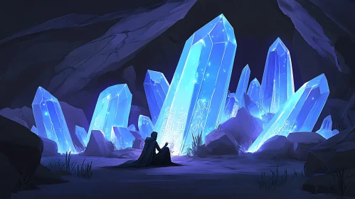 Glowing Crystals in Dark Cave