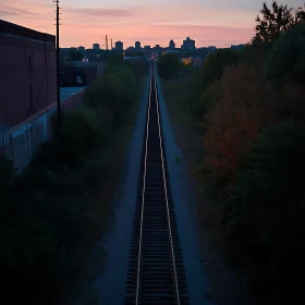 Urban Horizon: Railroad at Sunset