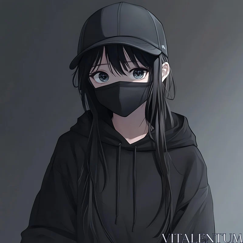 Mysterious Anime Girl with Black Apparel AI Image