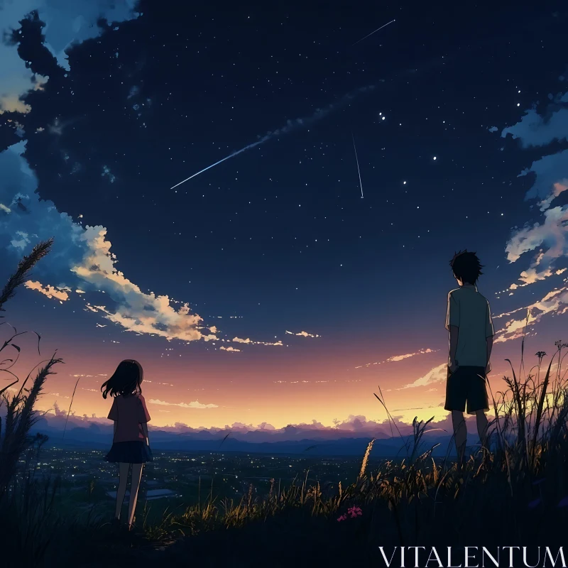 AI ART Starry Night Sky and Sunset with Anime Characters