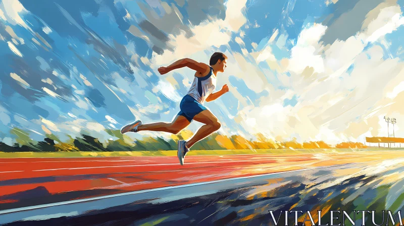 Energetic Runner in Action on a Sunlit Track AI Image