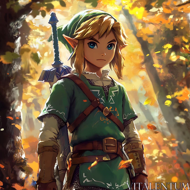 Fantasy Elf Warrior in Autumn Woods AI Image