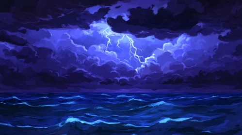 Night Sea Storm Art