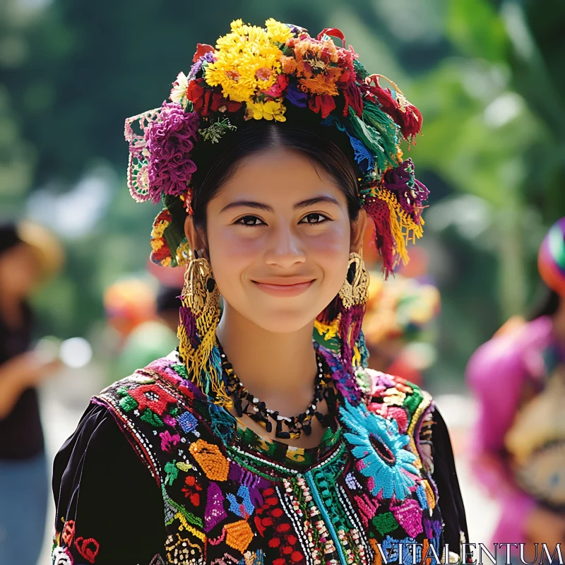 Colorful Portrait of Woman in Headdress AI Image